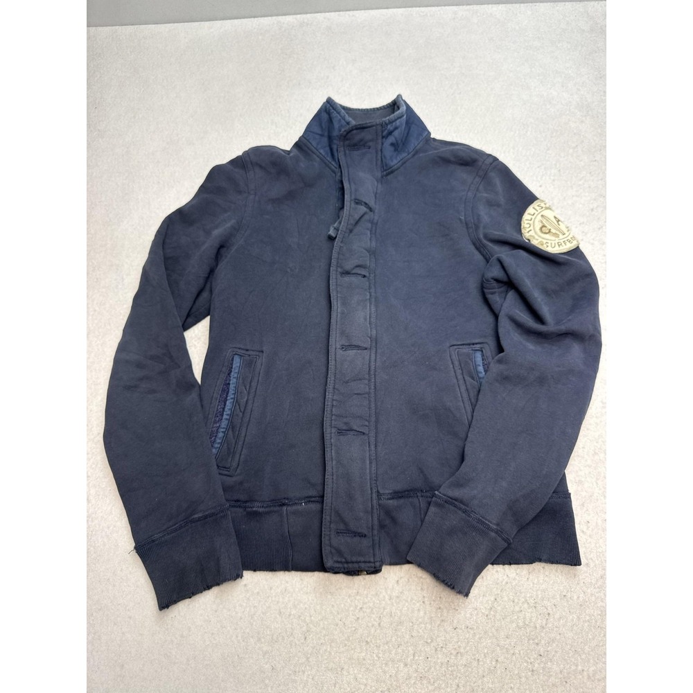 Hollister Y2K Jacket Mens Medium Blue Fleece Lined Bomber Full Zip Stand Collar